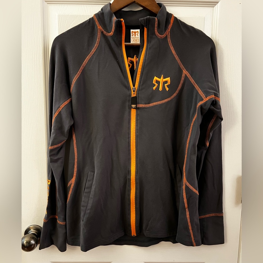 Ragnar Black and Orange Zip-Up Jacket Size Large